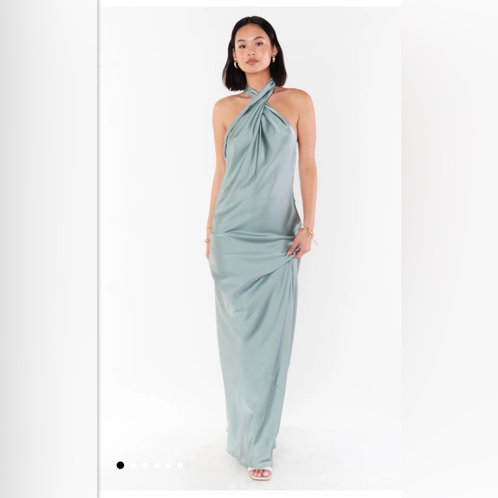 Show Me Your MuMu Sage Green Satin Halter Maxi Dress
